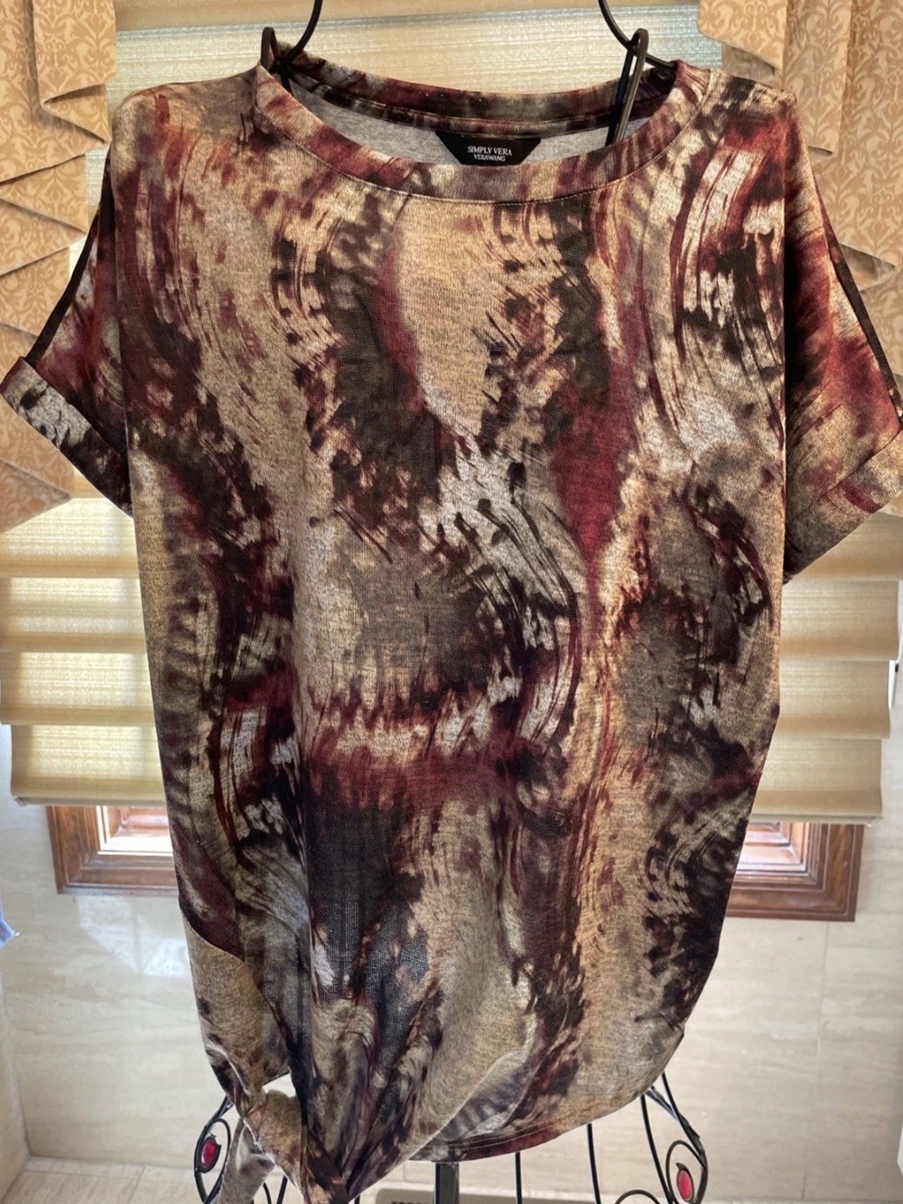 Simply Vera By Vera Wang Top  Multicolor Abstract Design Short Sleeve Size Large